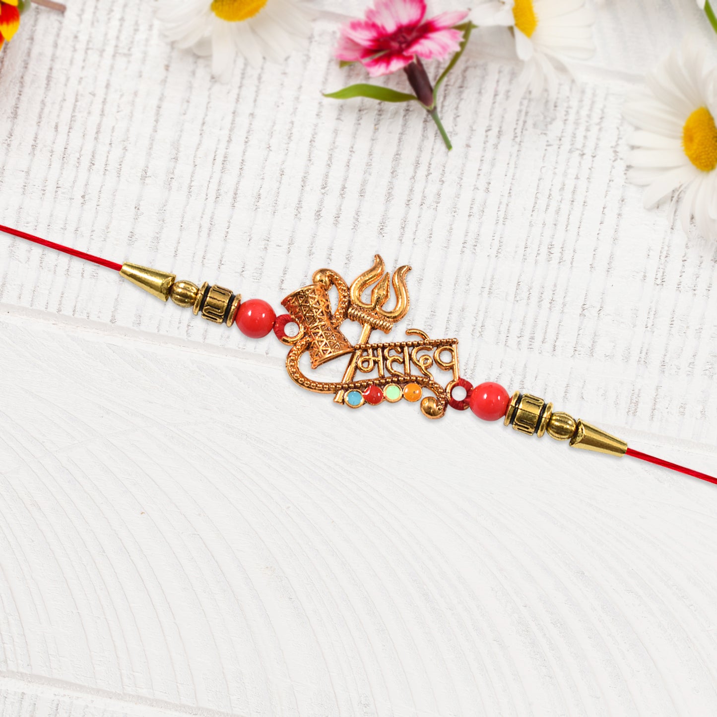 Close-up view of Tied by Rakhi Bound by Heart handcrafted rakhi