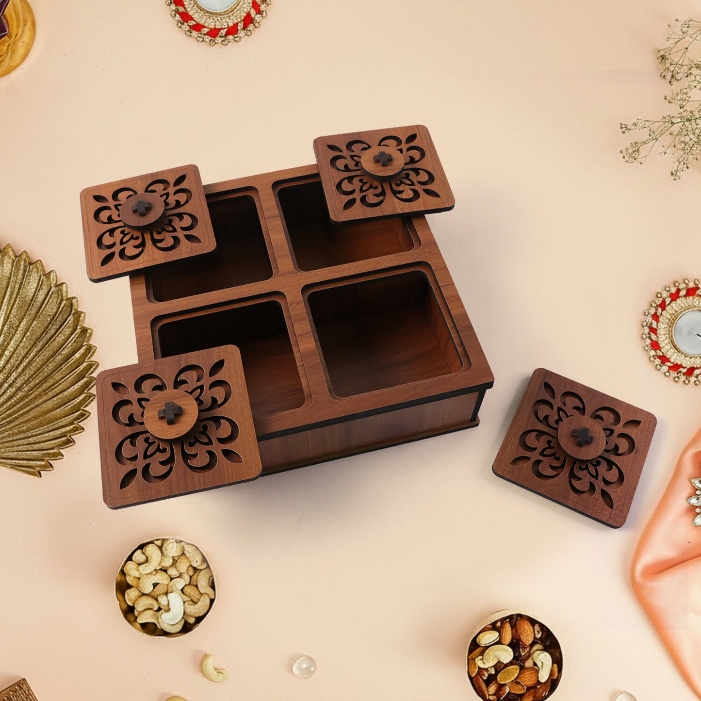 Premium Square Decorative Dry Fruit & Mukhwas Storage Box