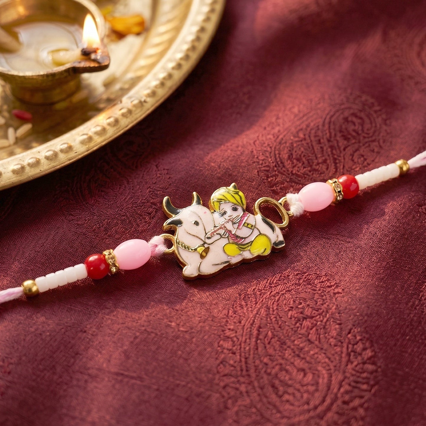 Krishna with Cow Designer Rakhi Traditional & Comfortable for Brother (10pcs)