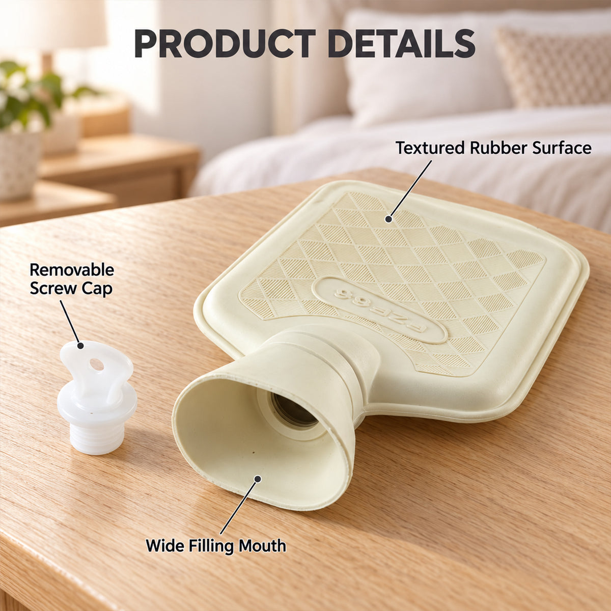 Rubber Hot Water Bag with Diamond Texture and Removable Screw Cap (1 Pc)