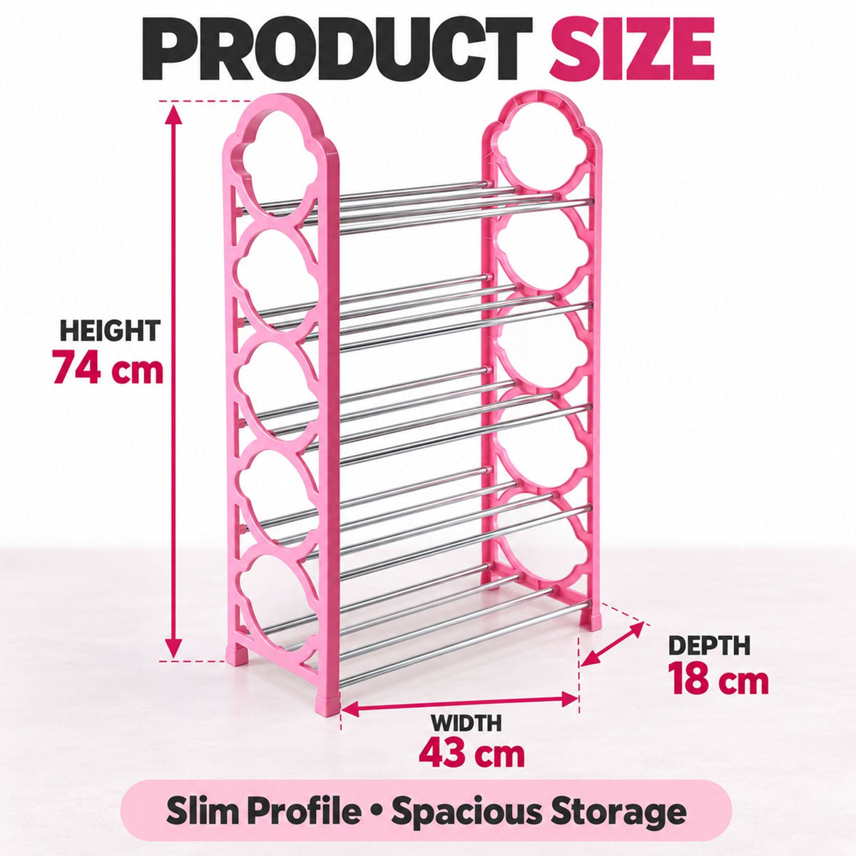 Shoe Storage Rack with Plastic Sides & Metal Rods for Home Entryway (5 Layer)