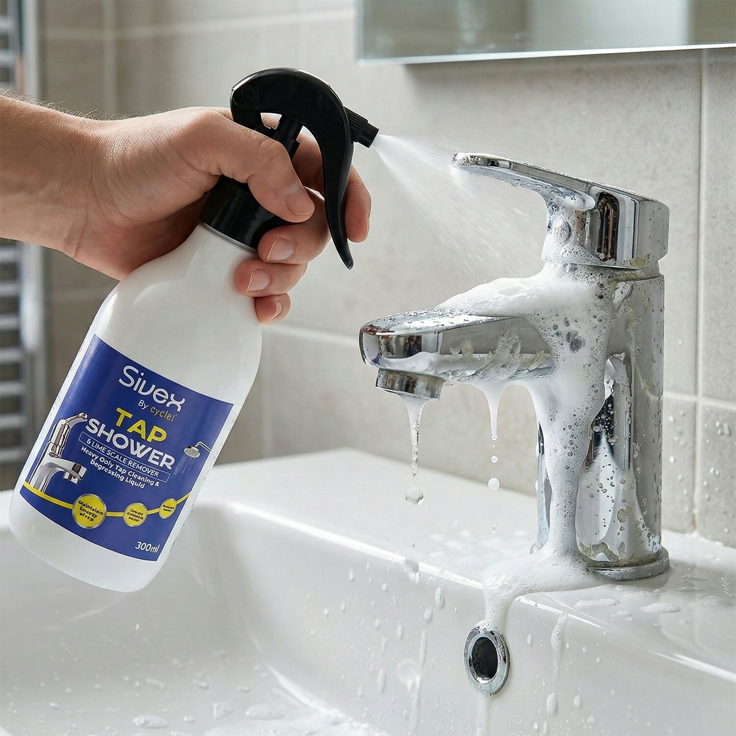 Eyelet limescale remover with caps removed