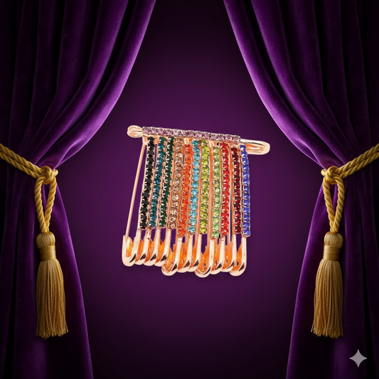 Rainbow Crystal Dangle Saree Pin Brooch - Multicolor Rhinestone Scarf Pin