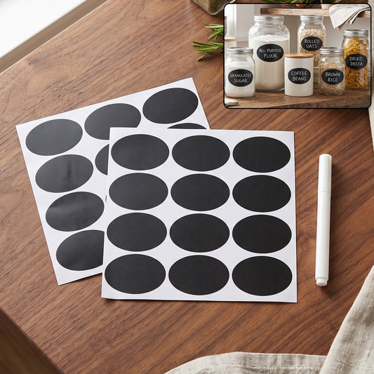 Oval chalkboard sticker labels with marker pen, reusable jar labels (1 set)