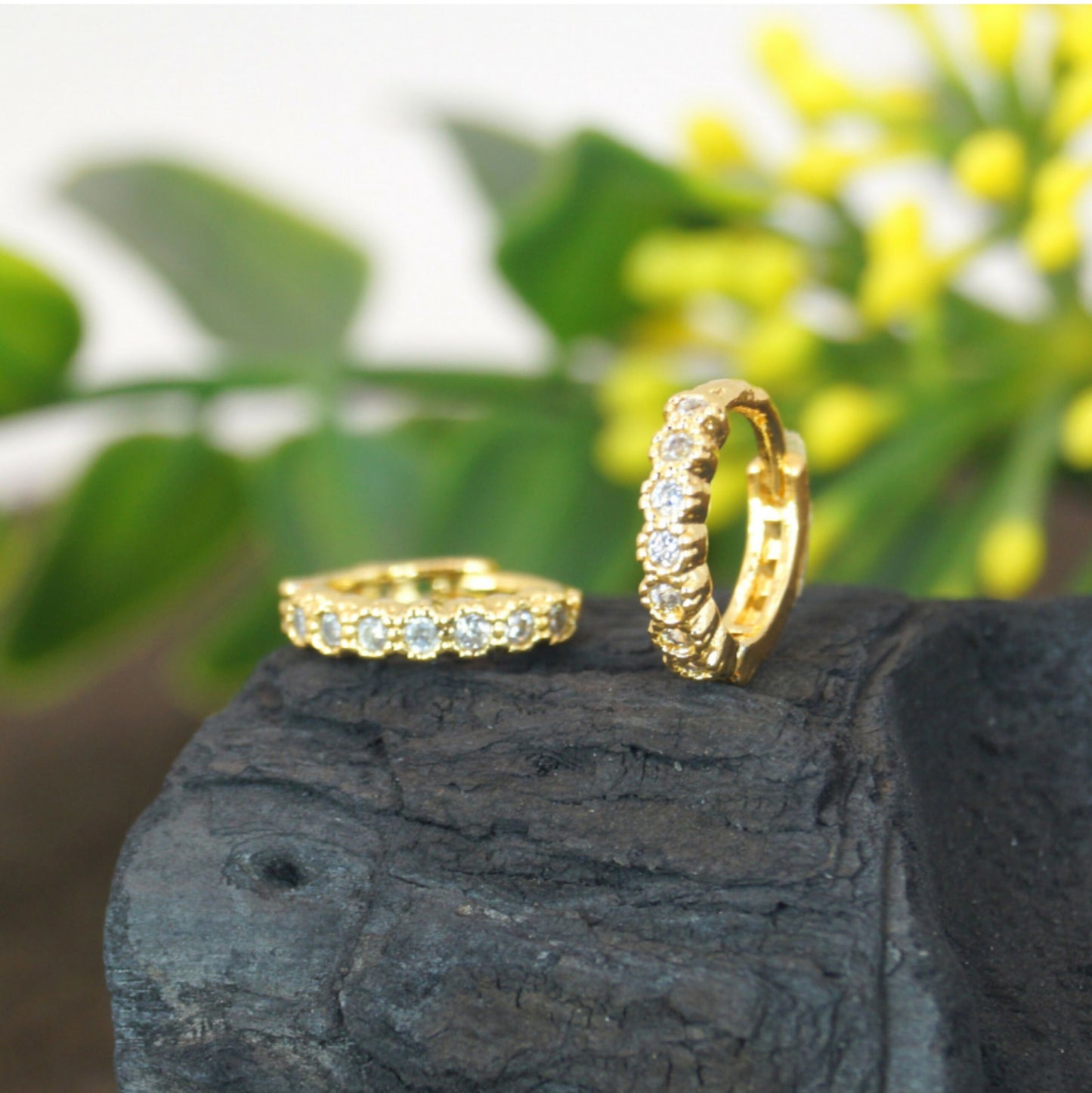 Gold Plated AD Bali Cluster Huggie Hoop Earrings kan ki Bali Combo Pack of 2