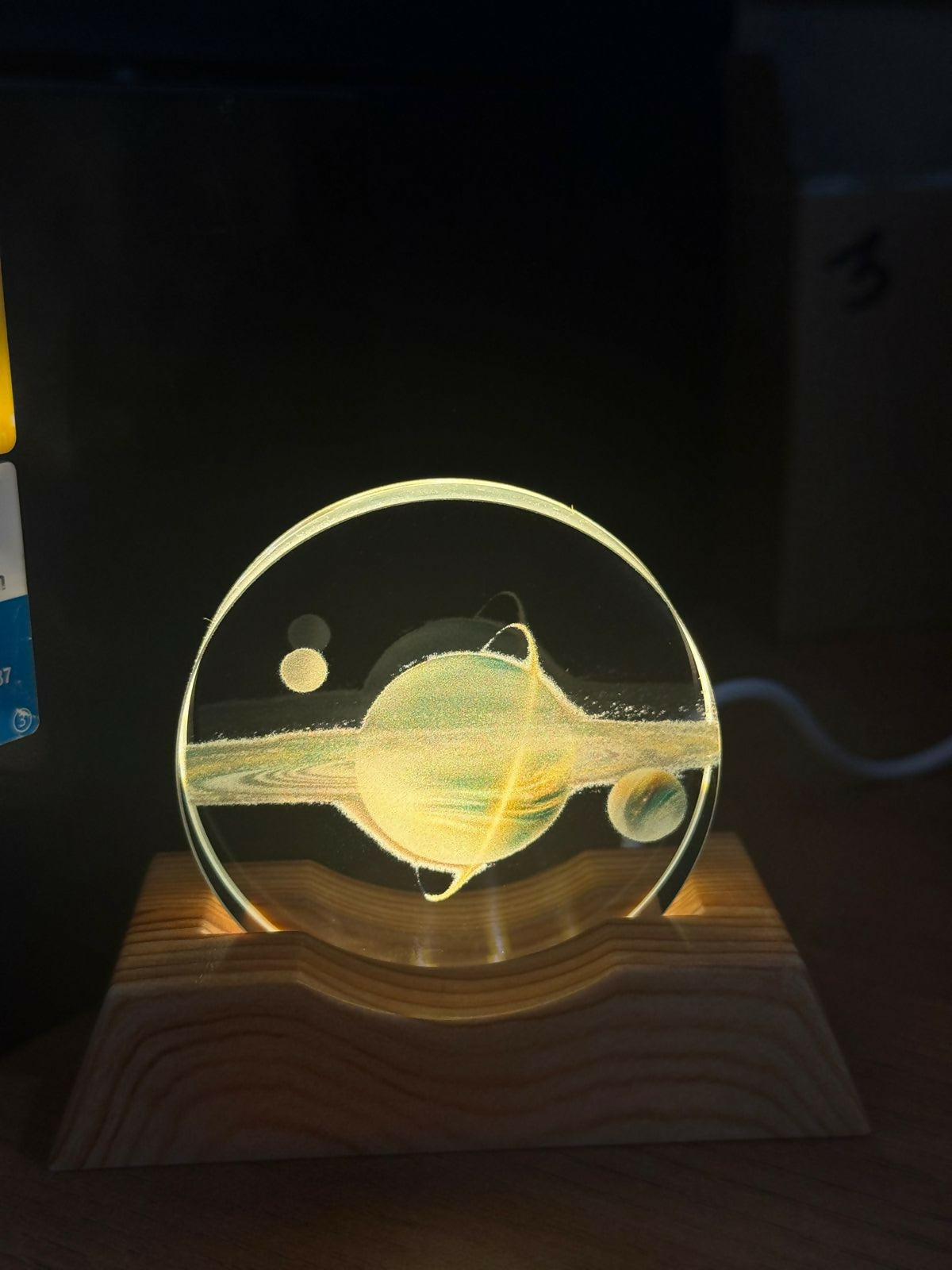 Saturn Planet 3D Acrylic LED Night Lamp with Wooden Base for Home Decor