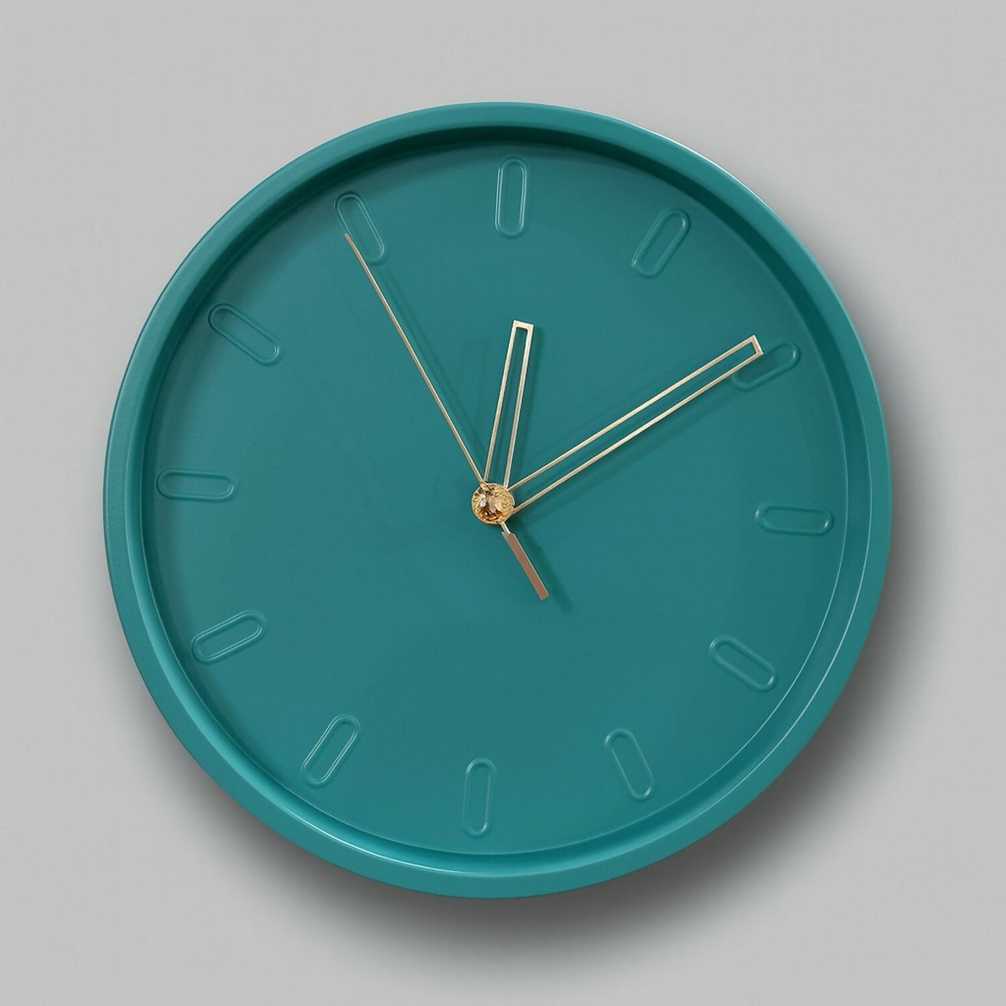 Modern Teal Wall Clock with Silent Sweep Movement – Round Decorative Wall Clock with Golden Hands, Stylish Minimalist Design, Battery Operated, Perfect for Home & Office Wall Décor (12 Inch)