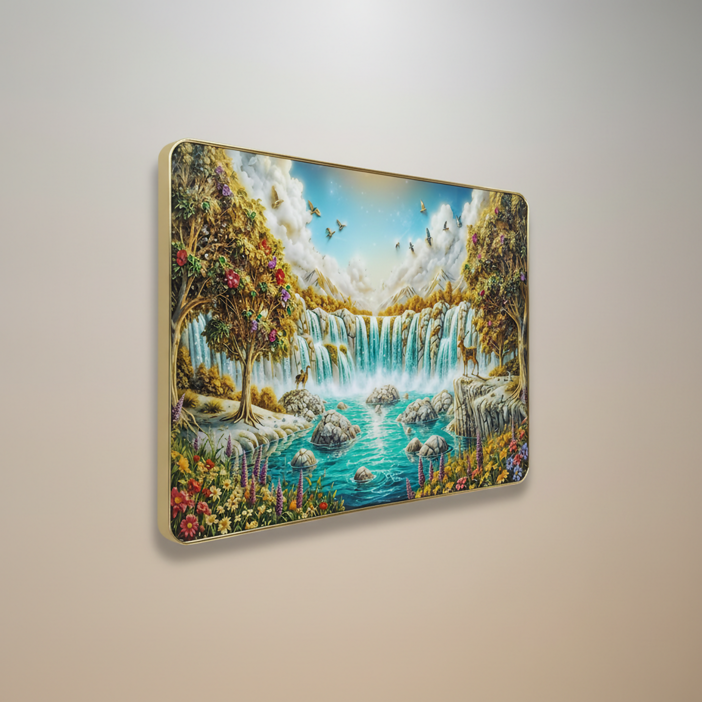 Premium 3D Waterfall Wall Décor with Golden Frame