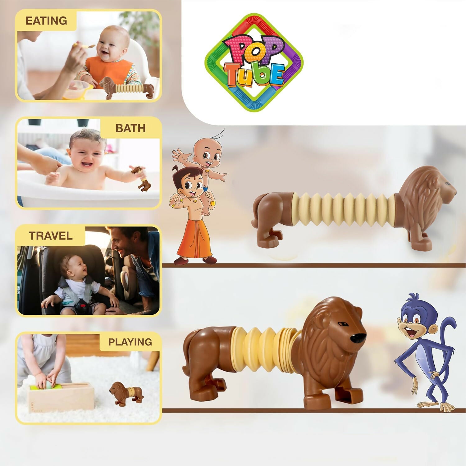 Pop Tube Lion Toy – Stretch, Twist & Shape-Changing Telescopic Animal Toy for Kids