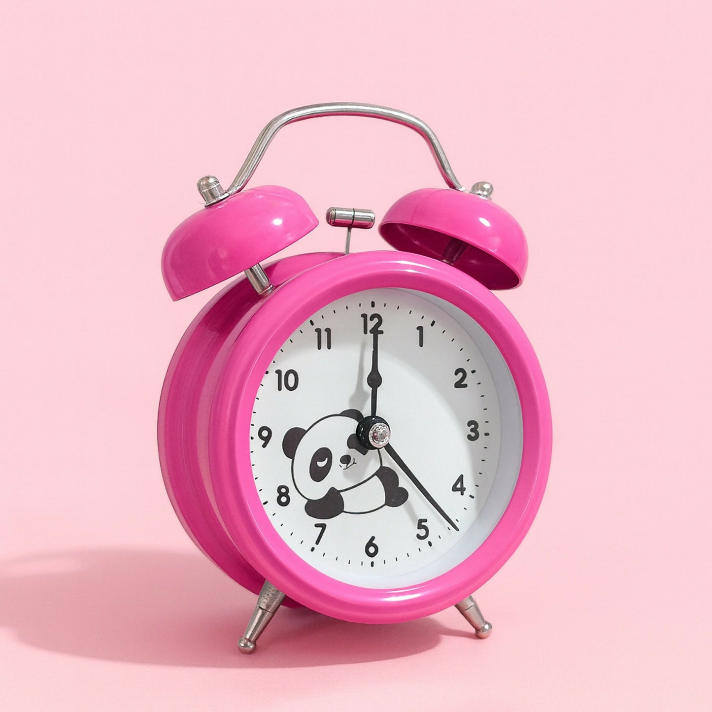 Pink Panda Cartoon Twin Bell Alarm Clock for Kids – Silent Analog Bedside