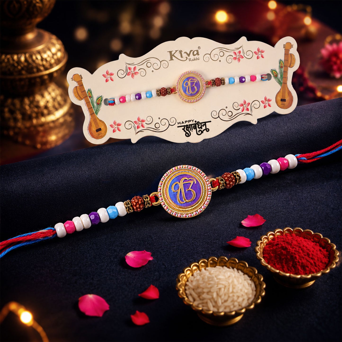 Ek Onkar Spiritual Rudraksha Rakhi for Brother with Beaded Thread Gift