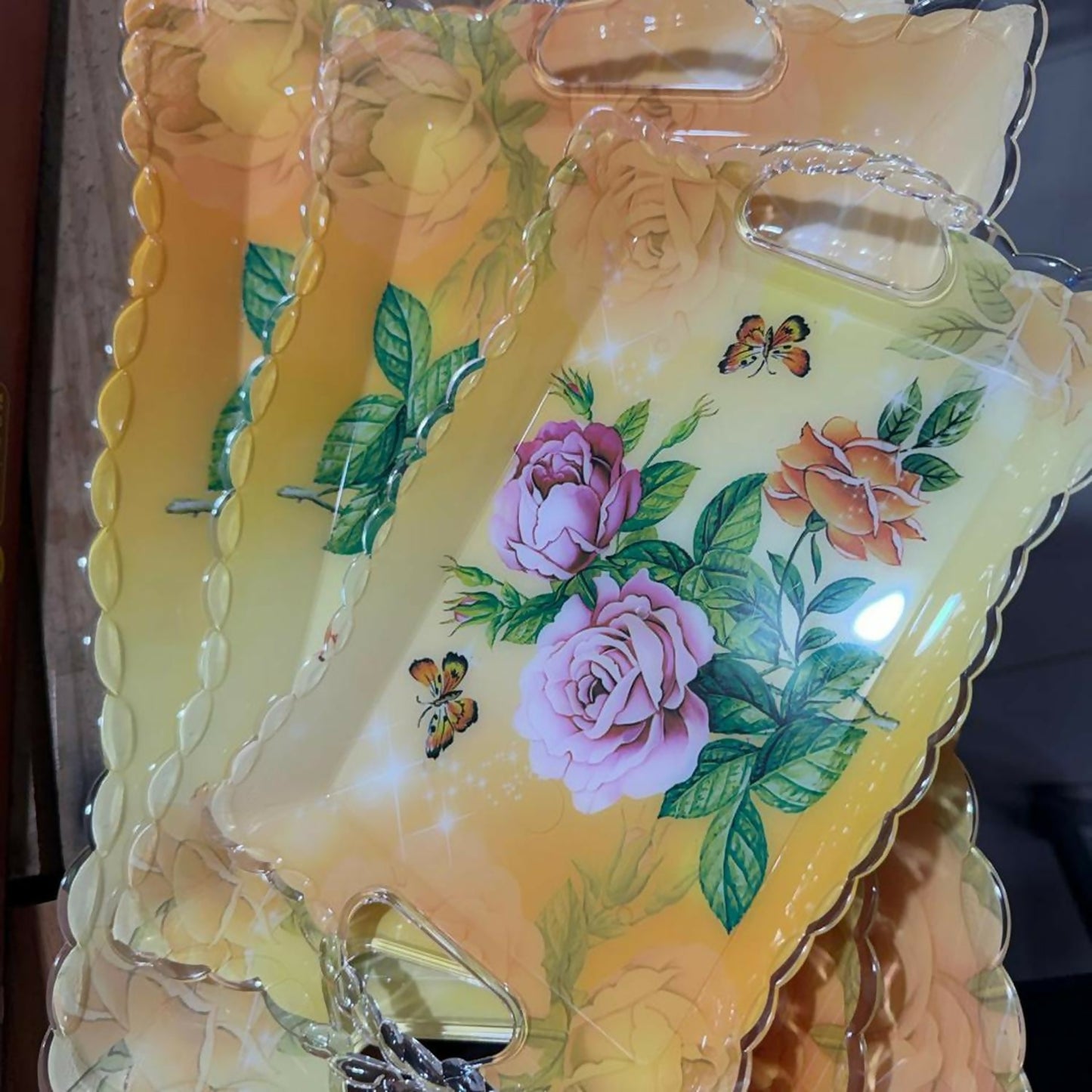 Luxury Acrylic Fruit & Serving Tray Set of 3 | Rectangular Designer Kitchen & Dining Trays with Floral Print | Strong Durable Multipurpose Trays for Snacks, Fruits, Tea, Coffee, Cakes & Party Serving