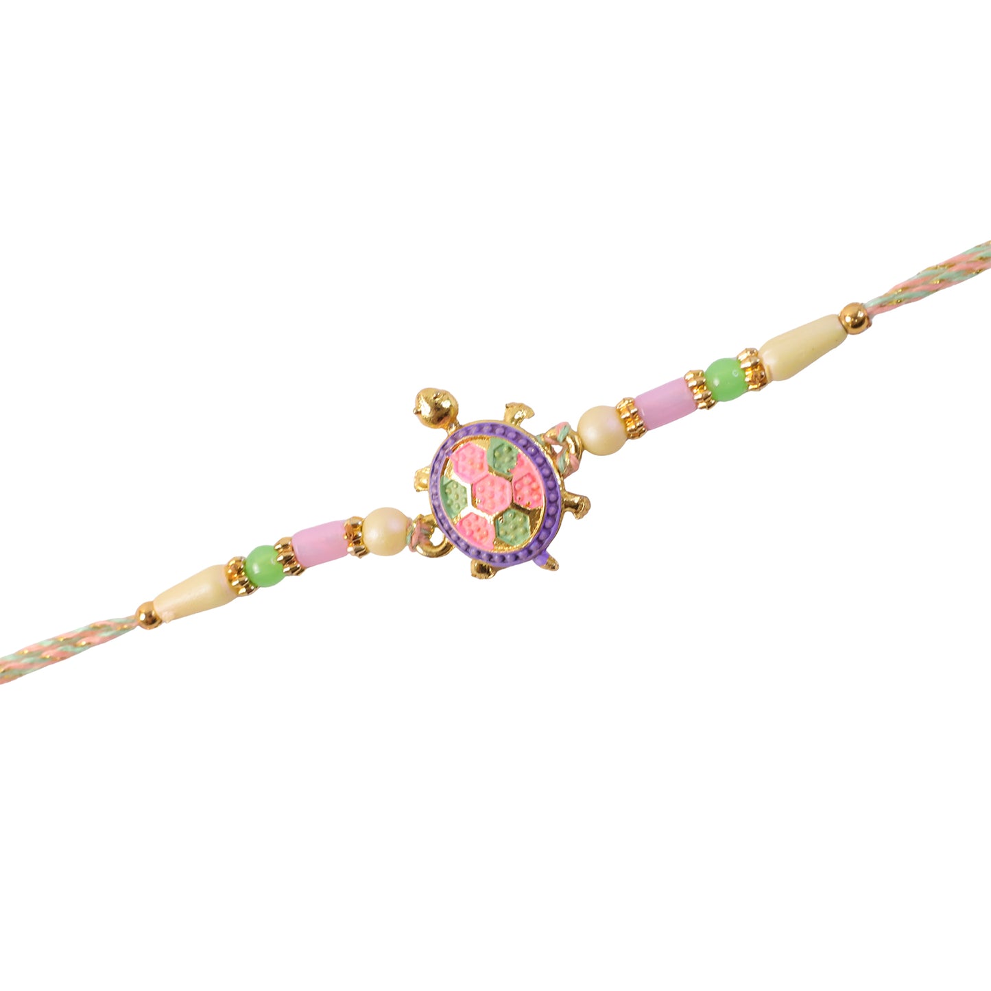 Enamel Tortoise Pendant Rakhi with Pastel Beads