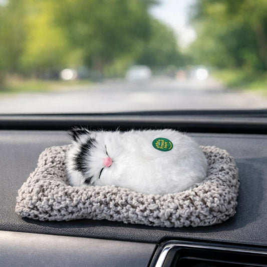 Sleeping White Cat Car Dashboard Plush Showpiece Soft Cute Cat Toy Decor