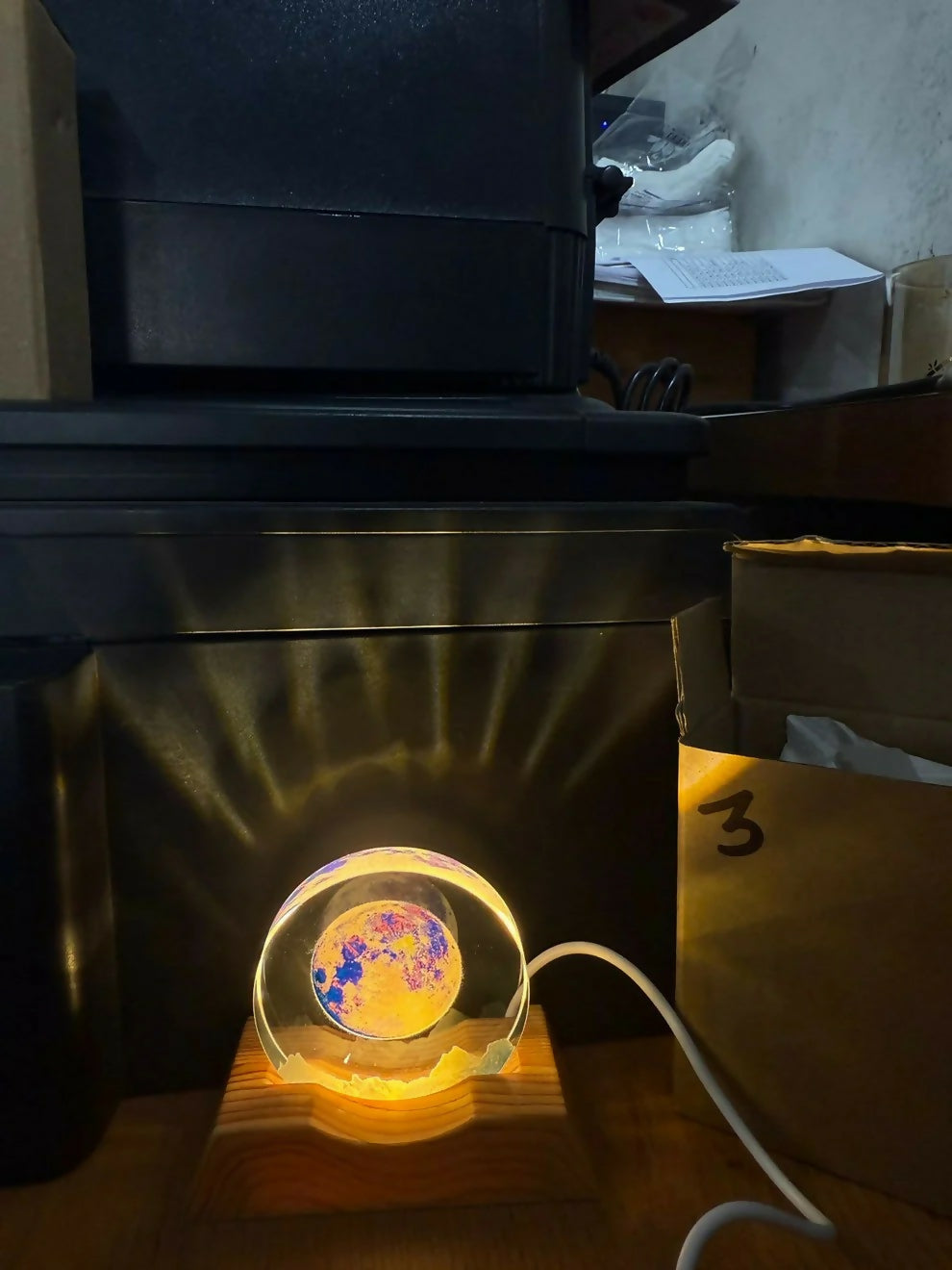 LED Astronaut Moon Acrylic Lamp with Wooden Base Night Light
