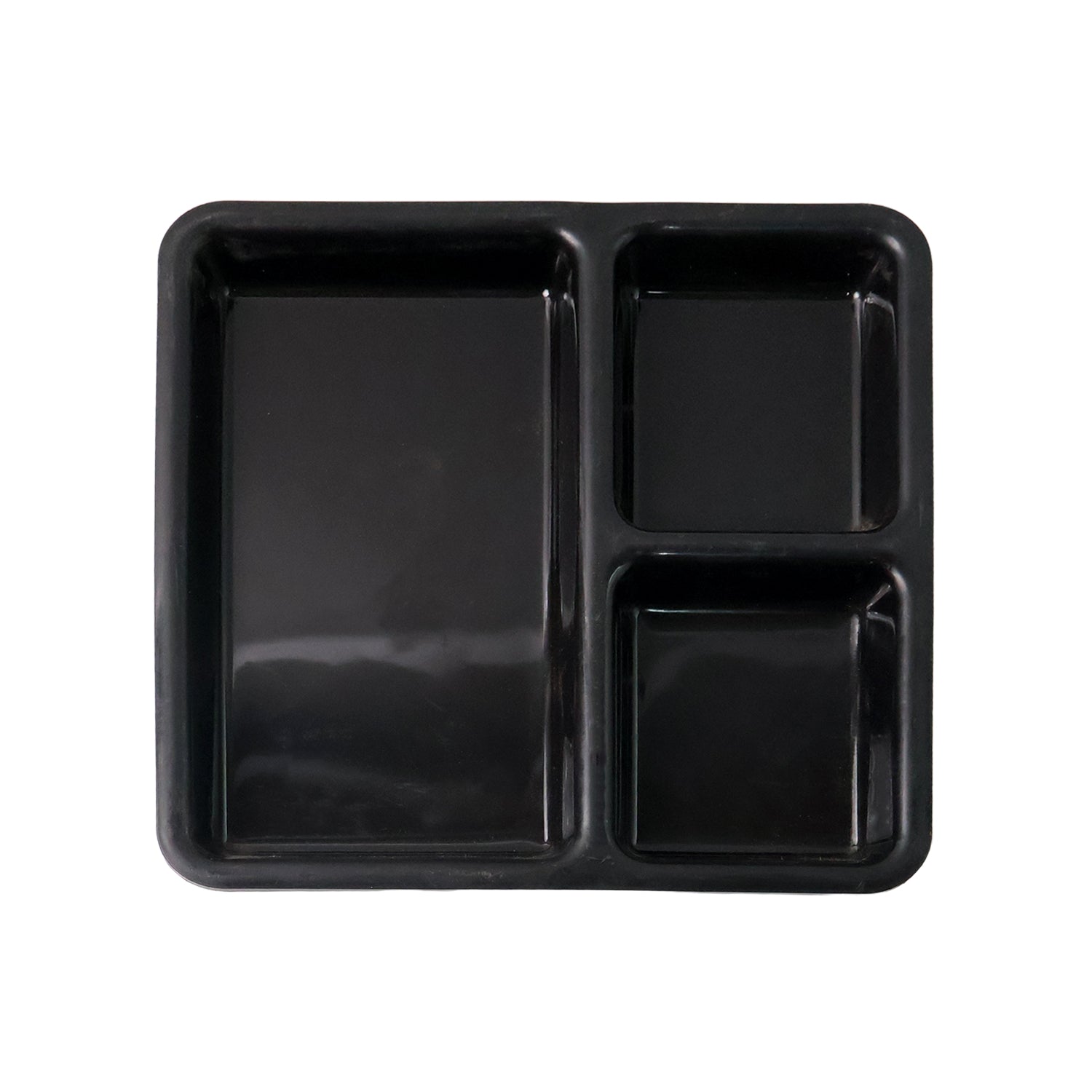 Plastic Multi-Compartment Meal Serving Tray – 3-Section Rectangular Dining Plate (1 Pc / Black)