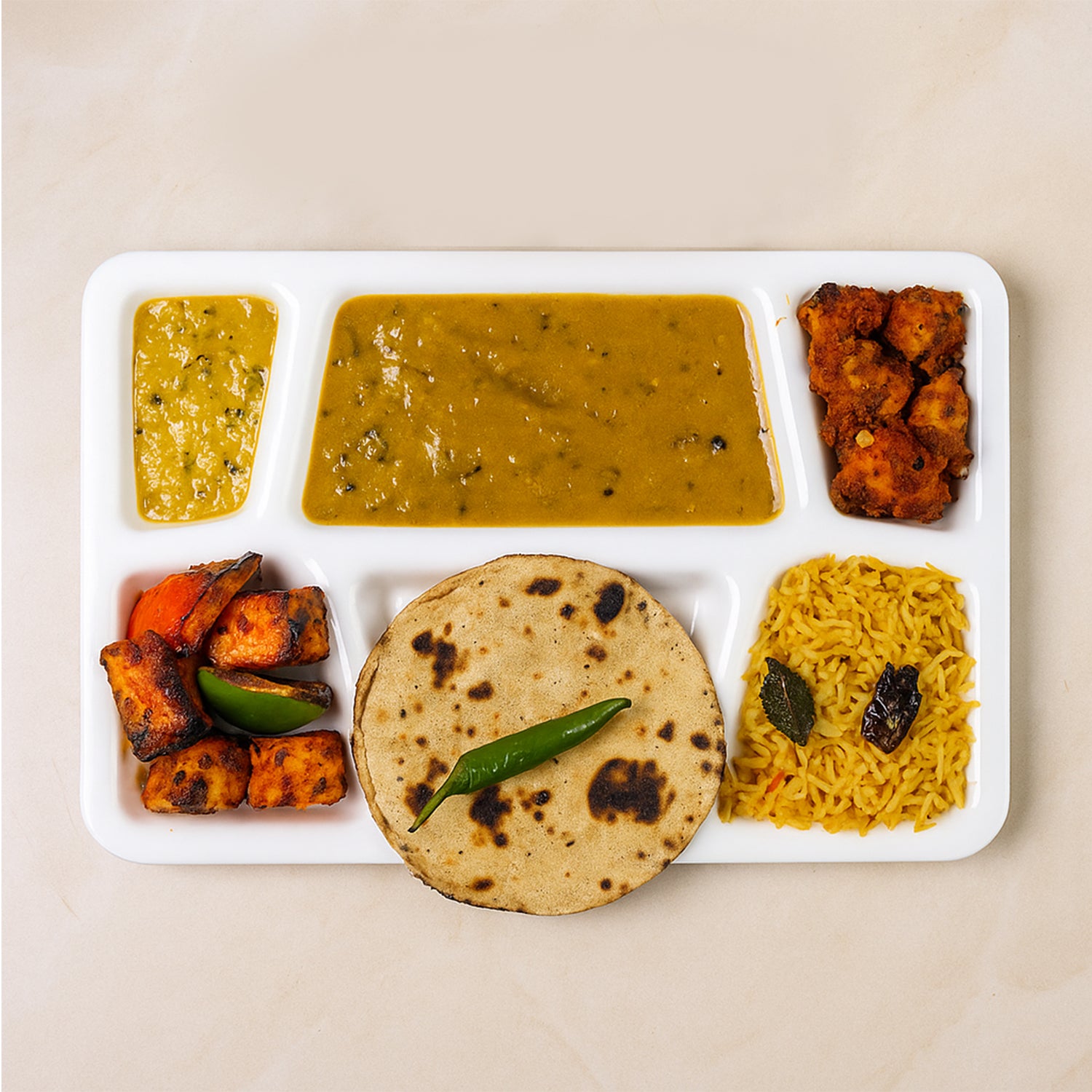 Plastic Multi-Compartment Meal Serving Tray – 3-Section Rectangular Dining Plate (1 Pc / Black)