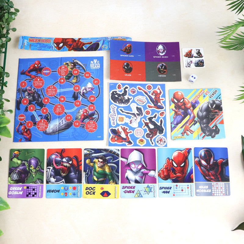 Marvel Spider-Man Multipurpose Gift Bag with Board Game, Puzzle Cards, and Stickers Kids Surprise Activity Set