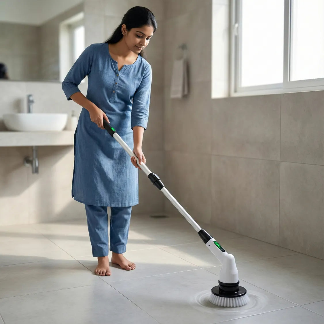 7-in-1 Electric Spin Scrubber Cleaning Brush with Extension Handle (1 Set)