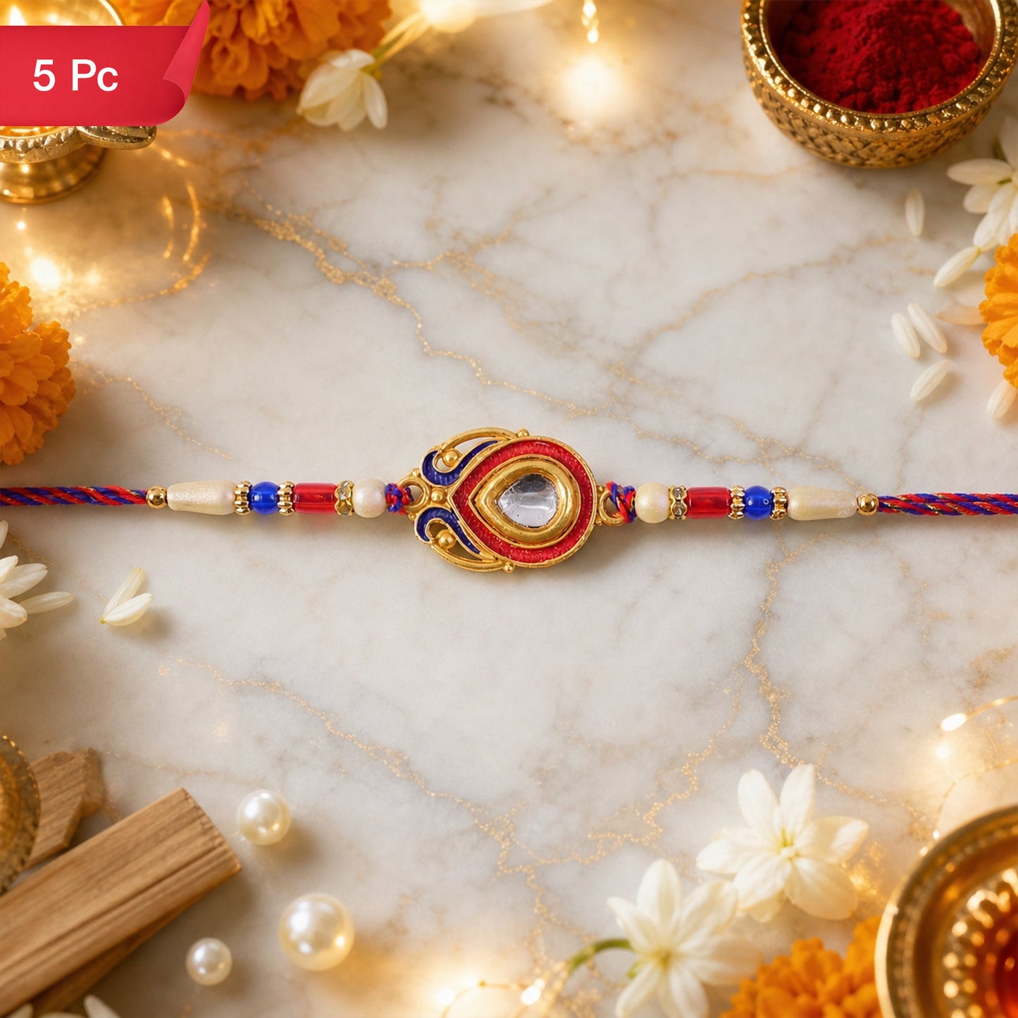 Kundan Stone Beaded Rakhi Classic Design for Raksha Bandhan (5pcs)