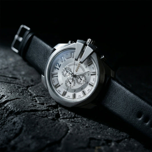 Premium Silver Chronograph Style Analog Wrist Watch with Black Strap for Men