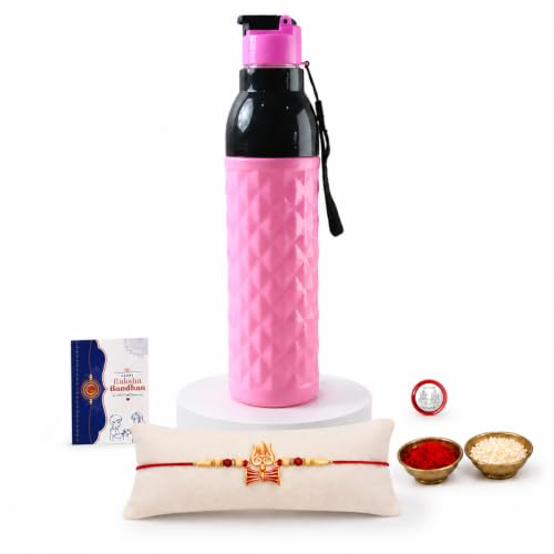 Damru Rakhi Combo - Raksha Bandhan Gift with Diamond Water Bottle 1000ml, Pack of 5