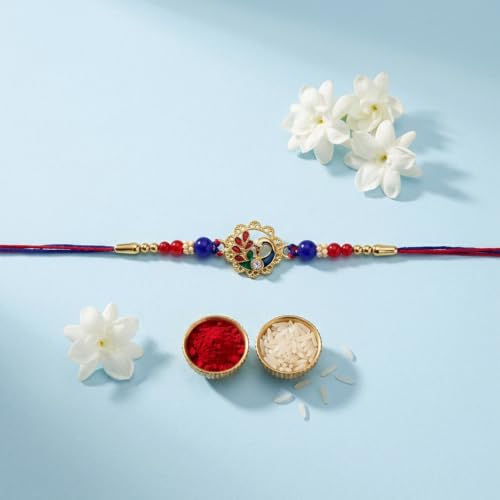 Kundan, Peacock Rakhi Combo - Raksha Bandhan Gift with Camera Lens Coffee Mug, Pack of 6