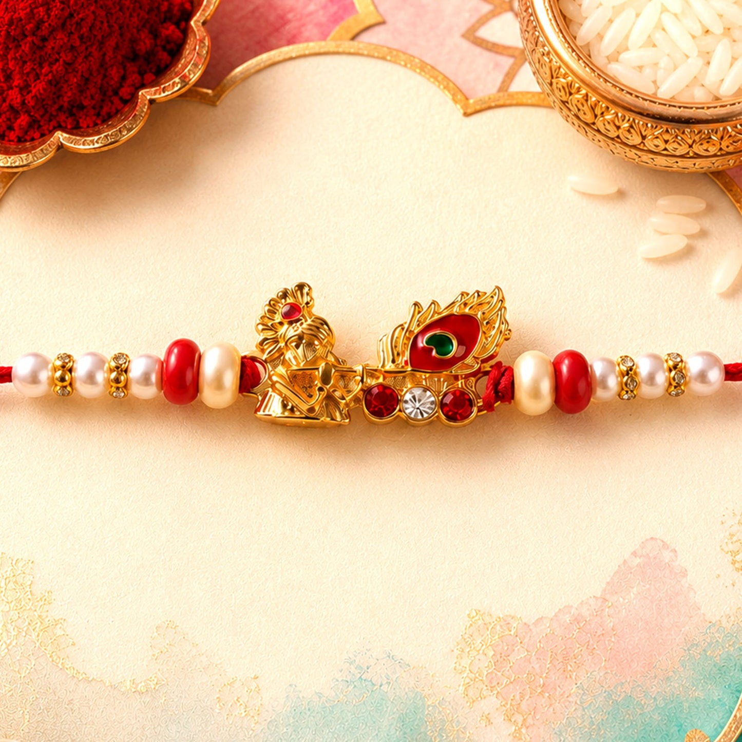 Krishna Mor Pankh Rakhi – Traditional Peacock Feather Design for Raksha Bandhan