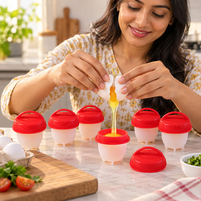 Silicone Egg Steamer Mould Cups with Removable Red Lids (6 Pc)