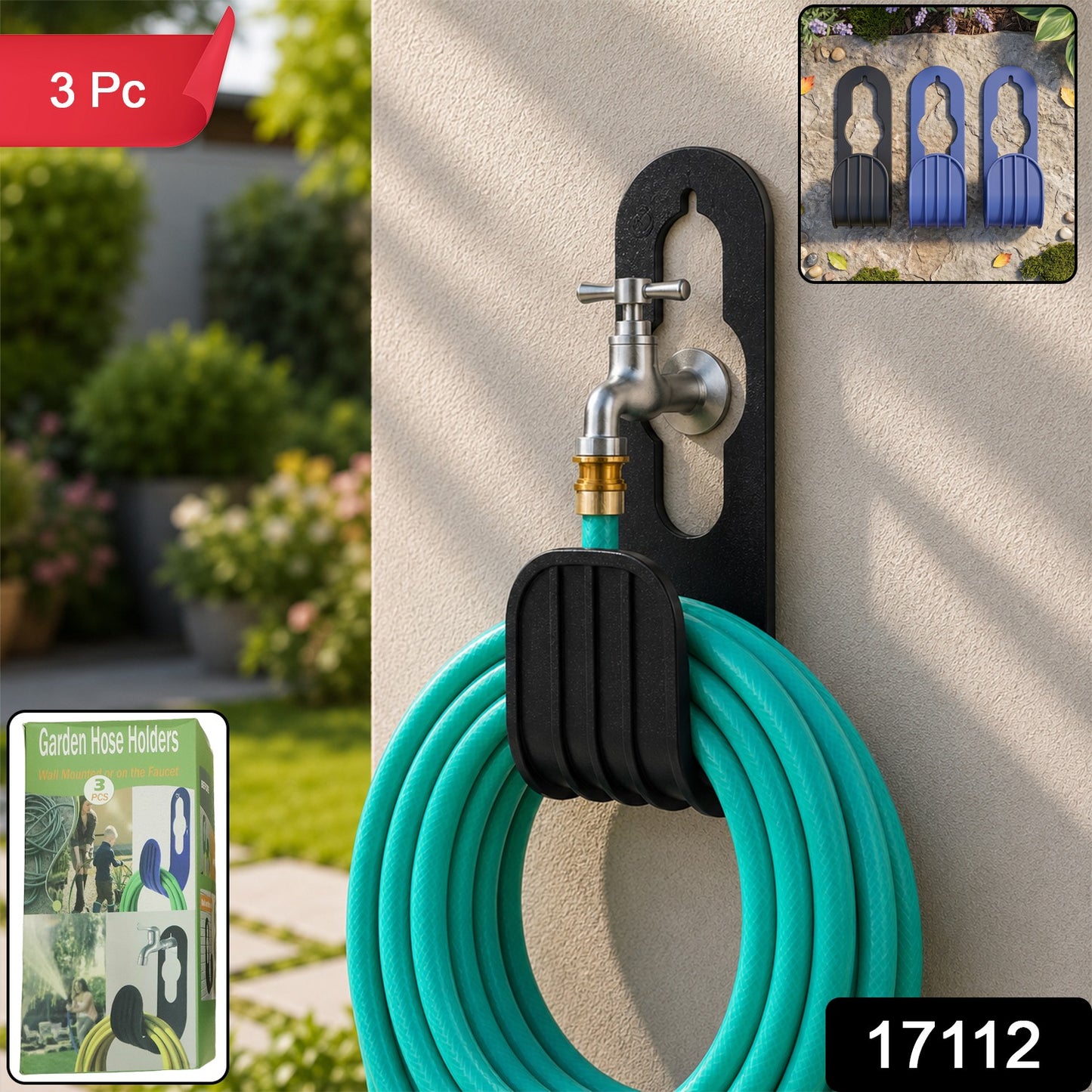 Plastic Garden Hose Holder, Wall Mounted Hose Hanger for Pipe Storage (3 Pcs)