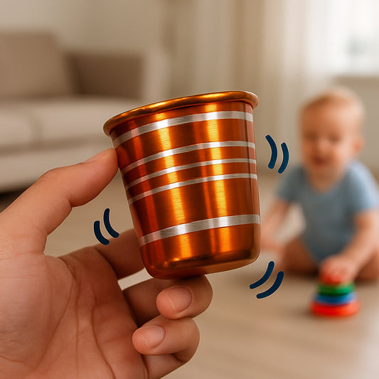 बच्चों, लड़कों और लड़कियों के लिए बेल साउंड के साथ स्टेनलेस स्टील ग्लास ग्लास सेट पानी/जूस ग्लास, स्टेनलेस स्टील बेबी म्यूजिकल टॉय ग्लास