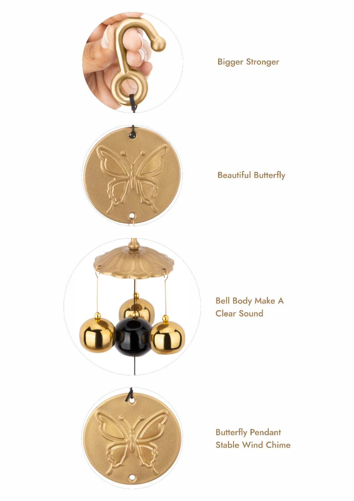 Decorative Metal Butterfly Wind Chime for Home & Balcony Decor – Golden and Black Finish