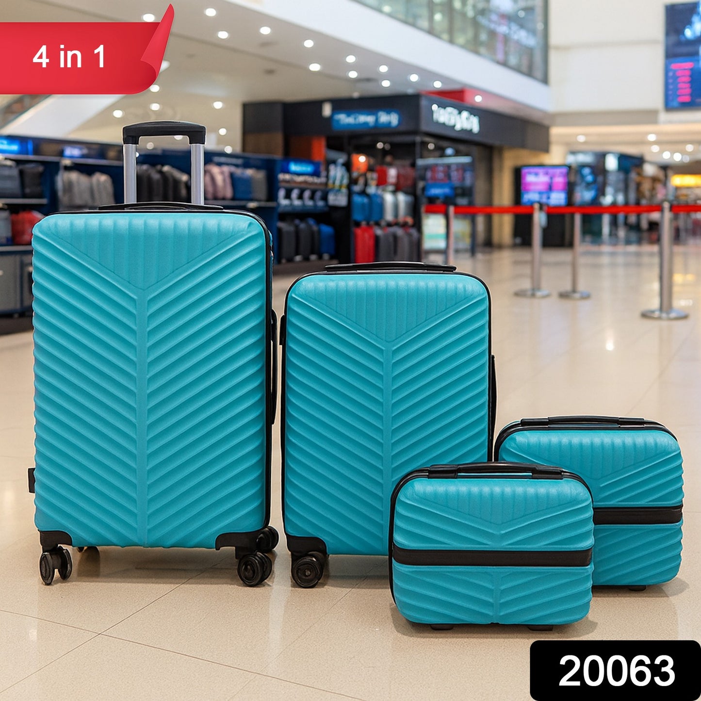 4 different sized suitcases from the 4-in-1 luggage set arranged side by side