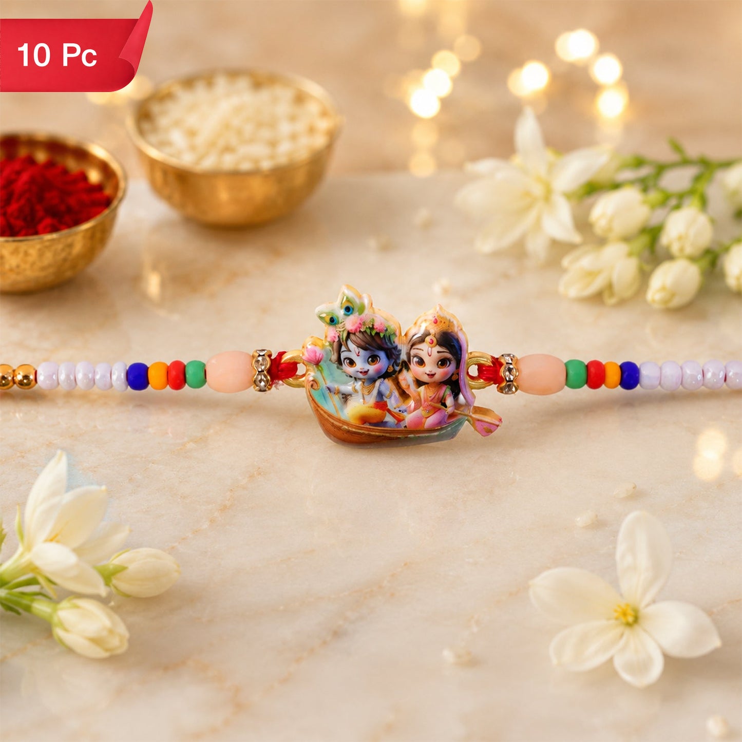 Lord Krishna Radha Rakhi Devotional Gift for Brother (10pcs)