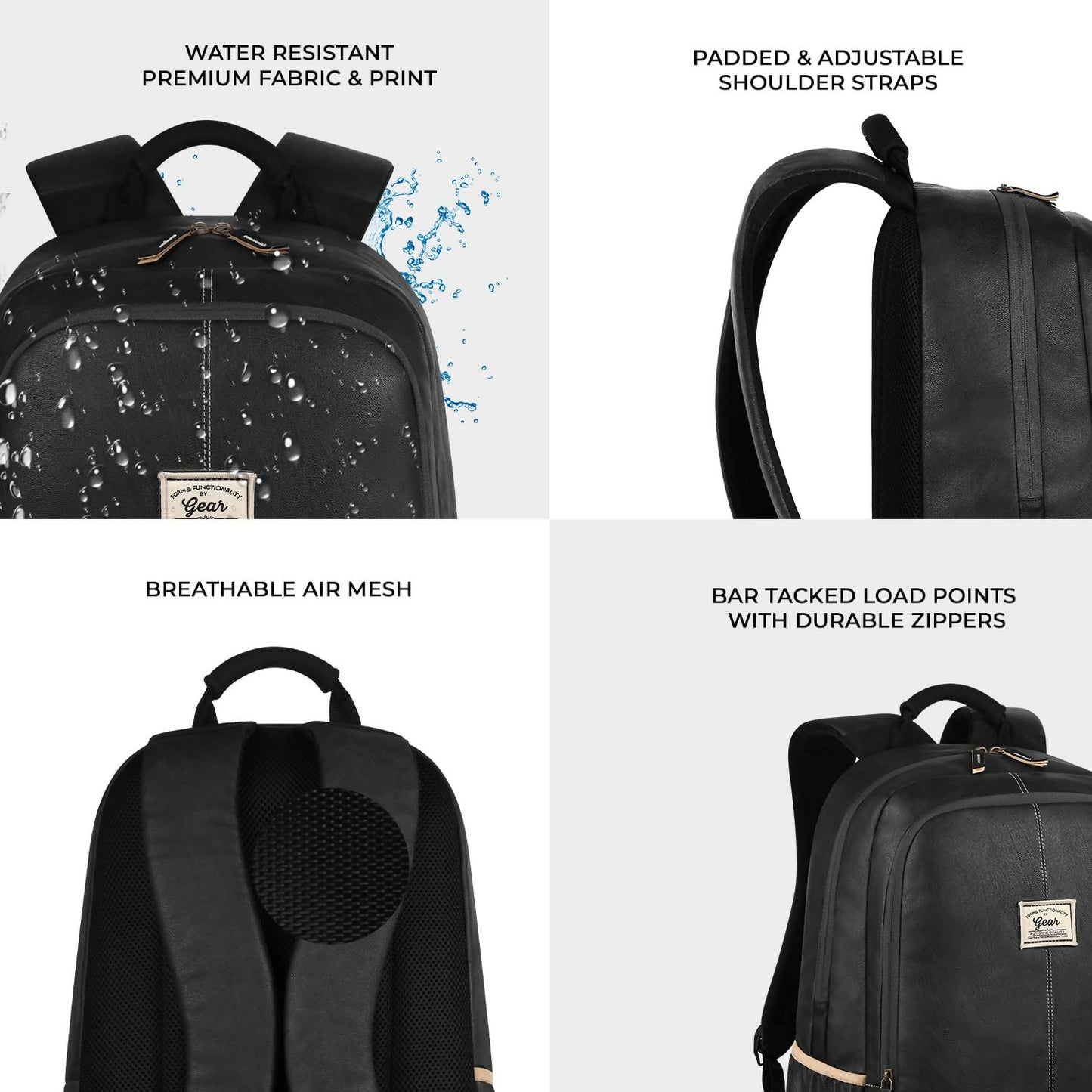 GEAR Laptop Back Pack Classic Faux Leather Black