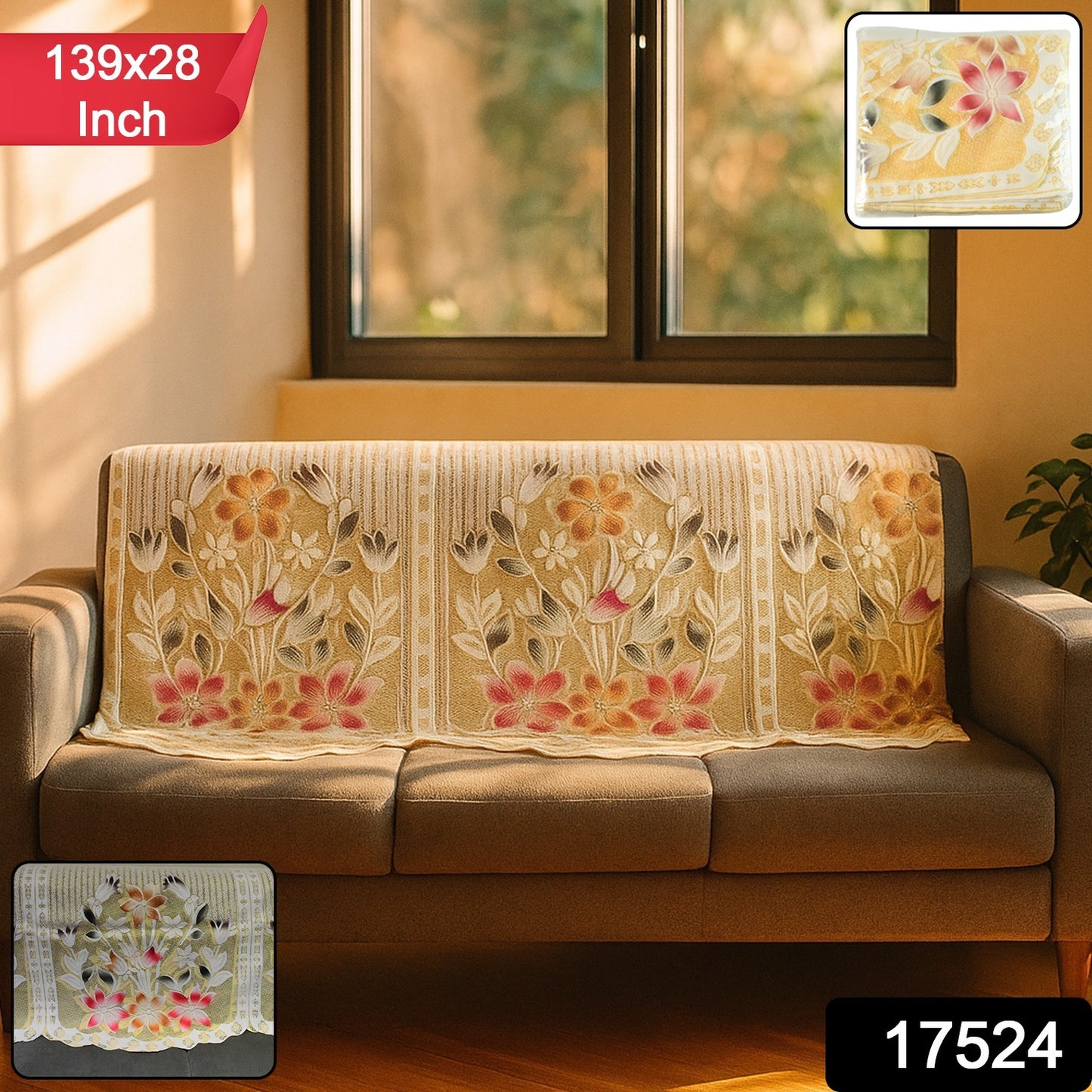 Elegant Floral Sofa Protector Cover - (1 Pc / 139x28 Inch)