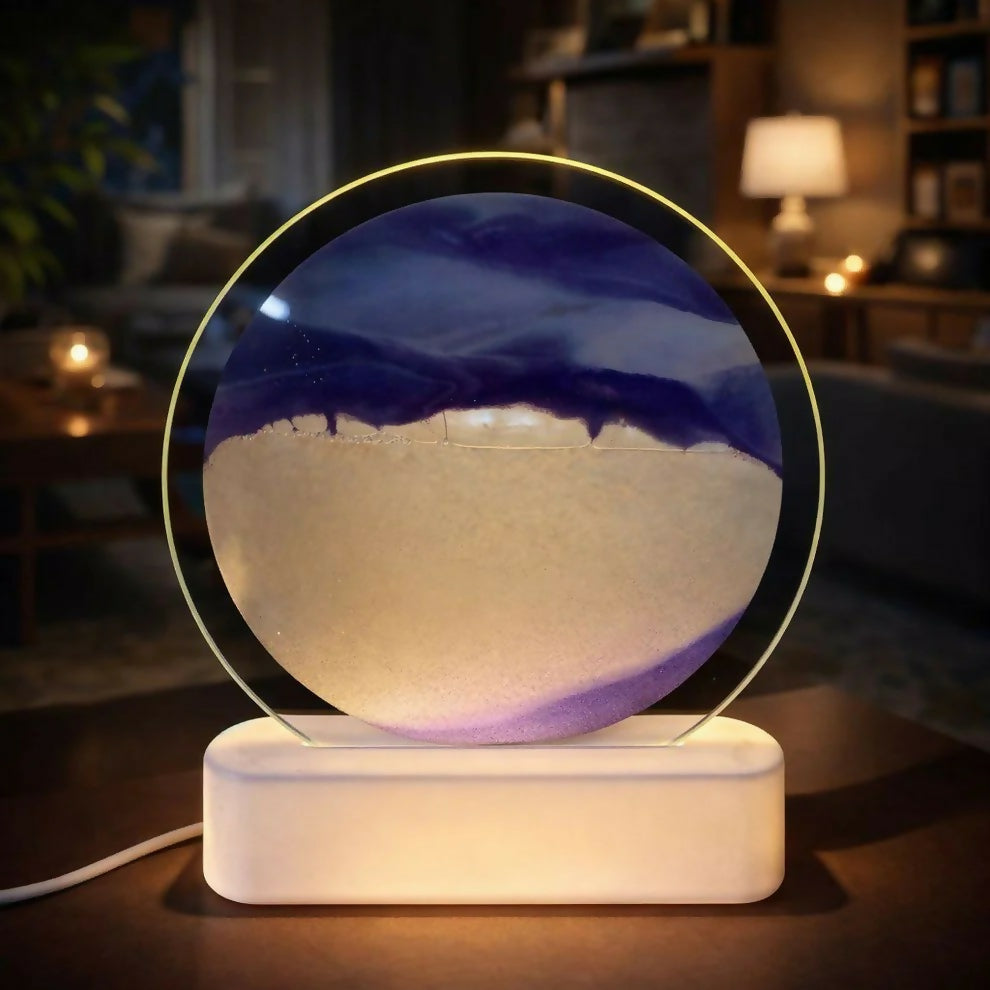 Purple Round Moving Sand Art LED Lamp Decorative Desk Night Light