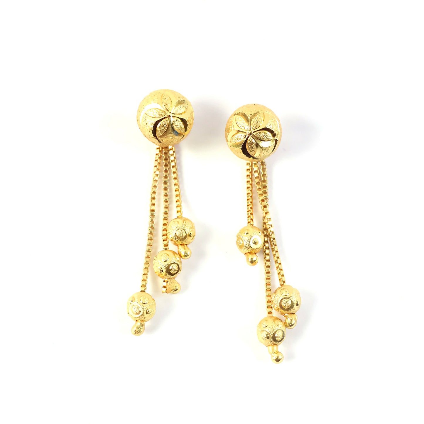 Floral Stud Chain Drop Earring with Elegant Bead Accents