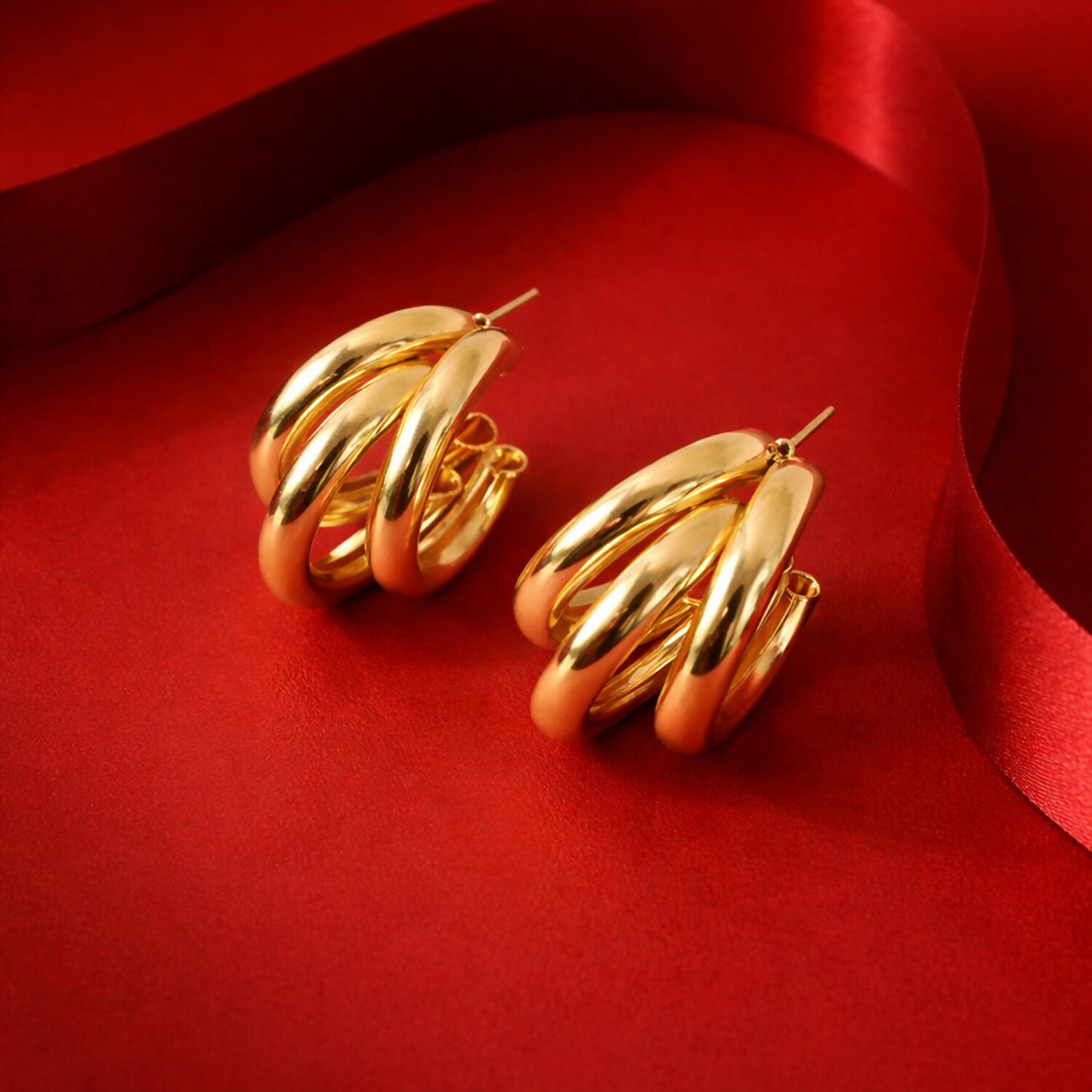 Gold Plated Multi Layer Hoop Earrings for Women & Girls – Stylish Chunky Hoop Fashion Earrings