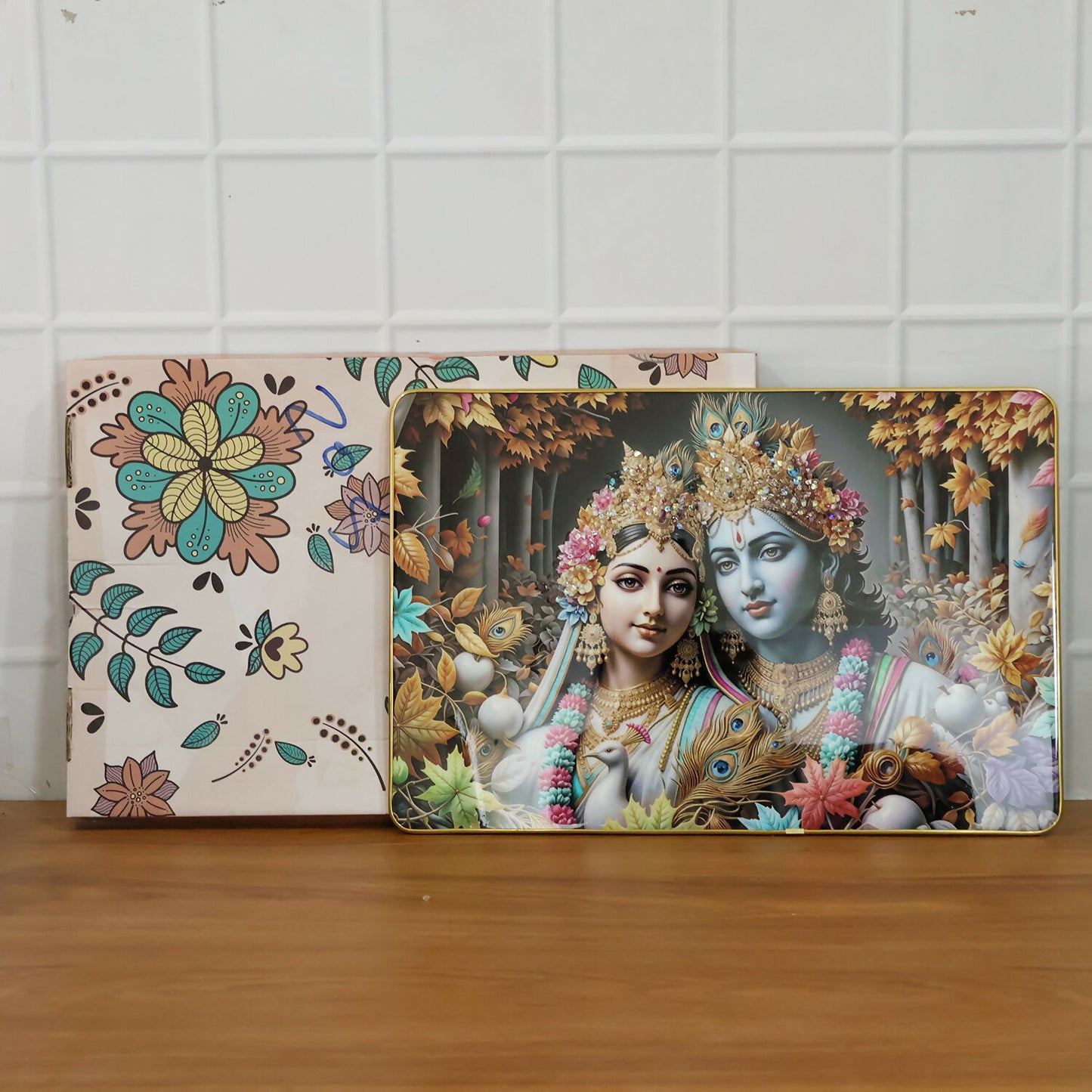 Radha Krishna Wall Frame Premium Spiritual Decorative Wall Art Home Decor (18x12 Inch)