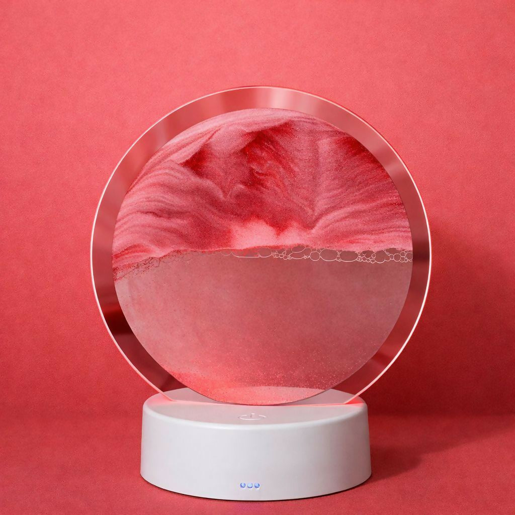 LED Round Static Deep Red Sand Art Lamp | Ambient Decorative Night Light Décor