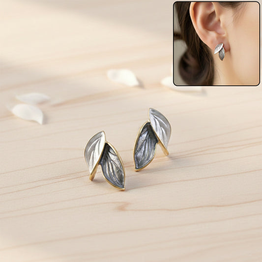 Minimalist Nature-Inspired Leaf Studs Korean Style – Premium Pearlescent Enamel Earrings