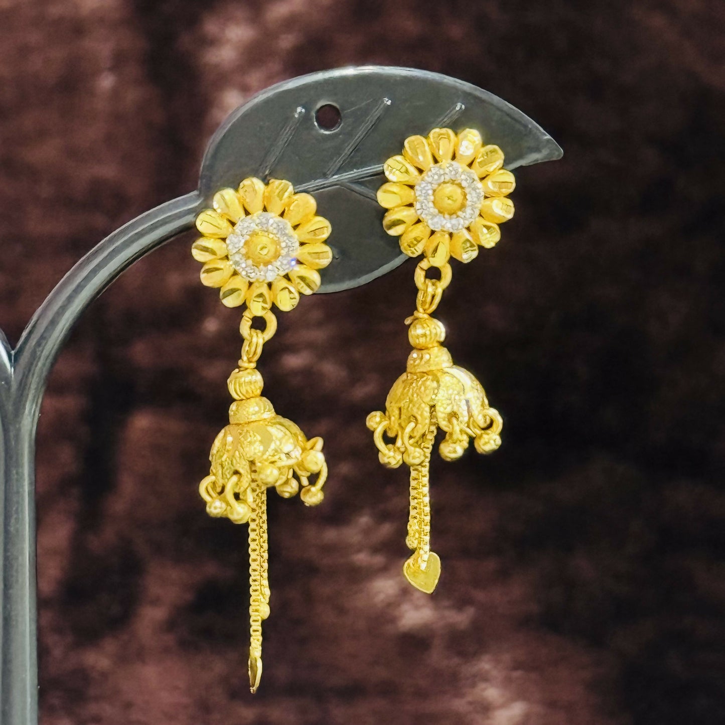 Classic Sunflower Shape Jhumka with Dangling Chains