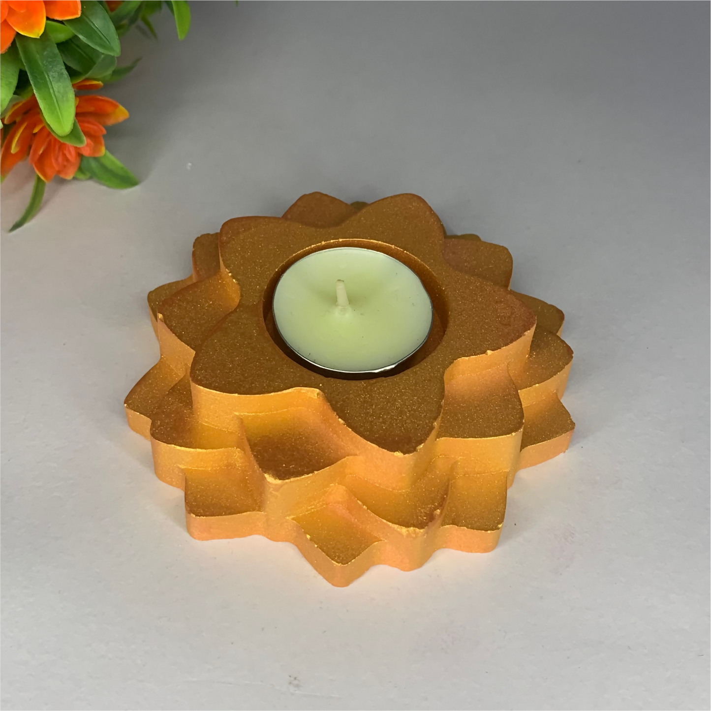 Handmade Flower 4-Step Diya – Rose Gold | Layered Tealight Holder for Diwali, Pooja & Home Décor | Unique Festival Gift Item