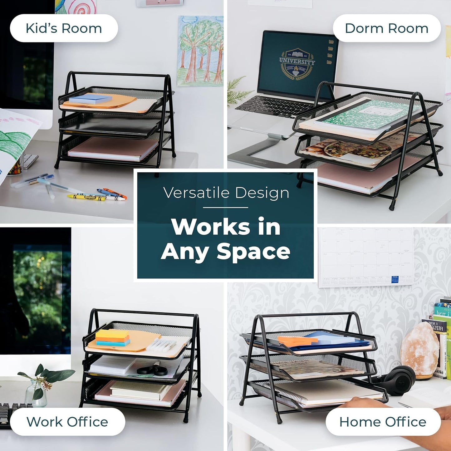 Three tier metal rack organizer on desk