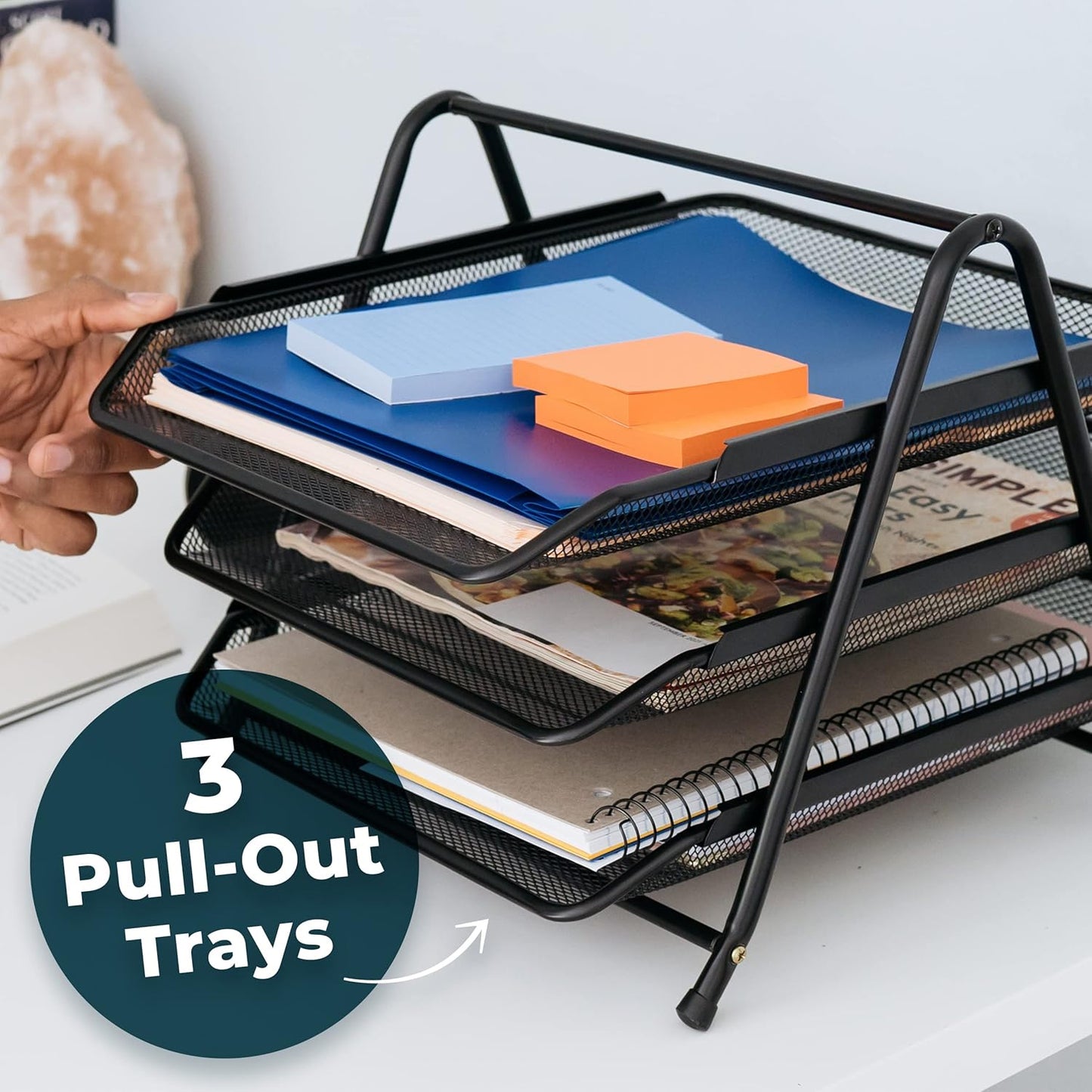 Paper organizer metal rack with three tiers