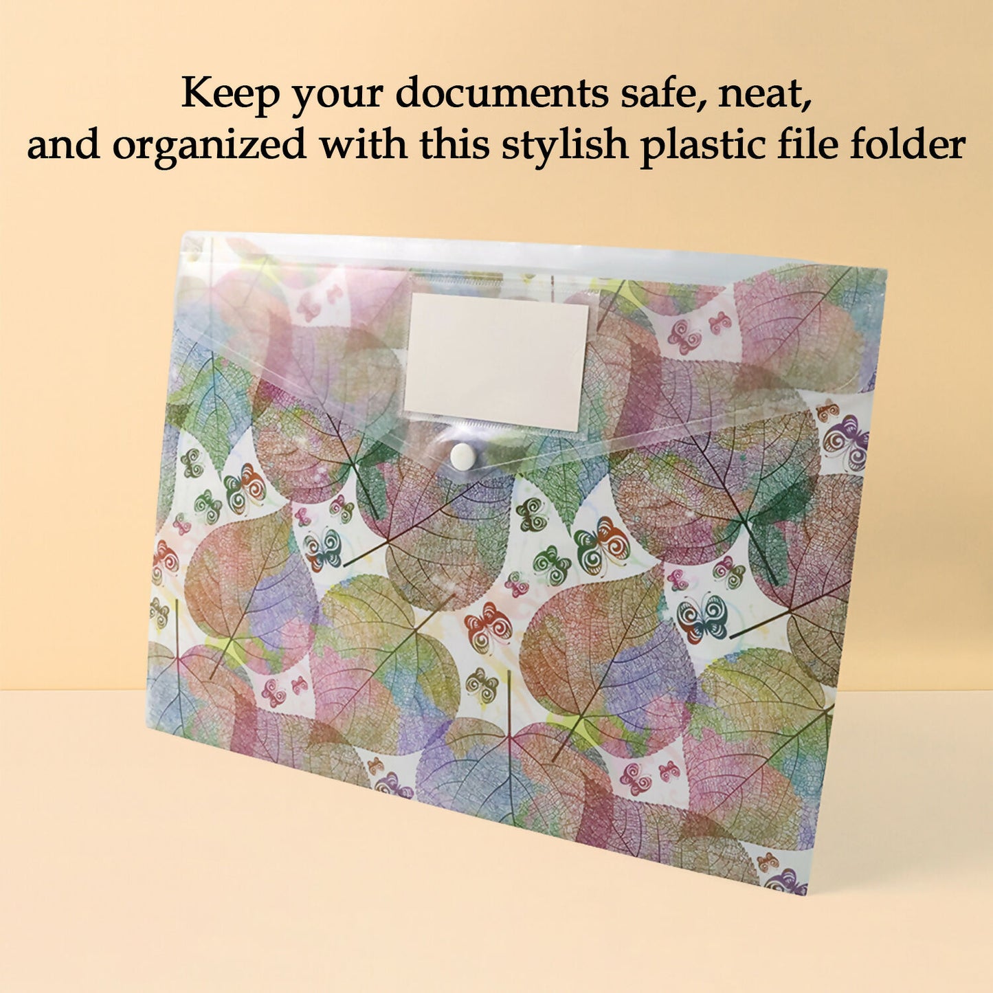 Mix Design Printed A4 Document Folder – Leaf Design Button Closure File with Label Slot (1 Pc)