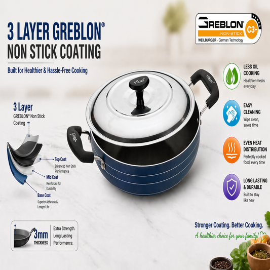 Vikas Deep Kadai with 3-layer Greblon Non-Stick Coating