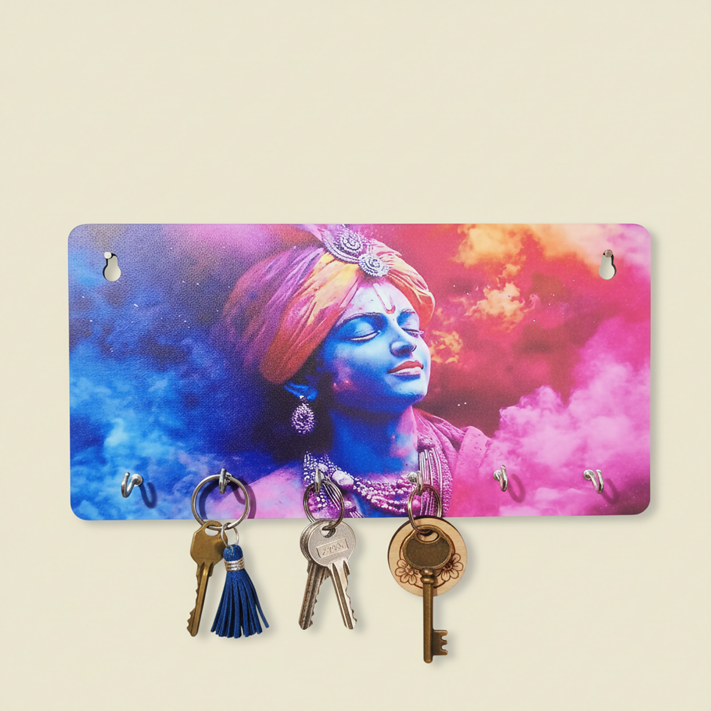 Side view showing the MDF wood craftsmanship of the Krishna key organizer