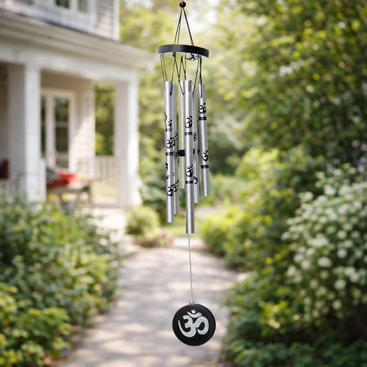 Silver Om Symbol Metal Wind Chime for Home Balcony Garden and Entrance Decor